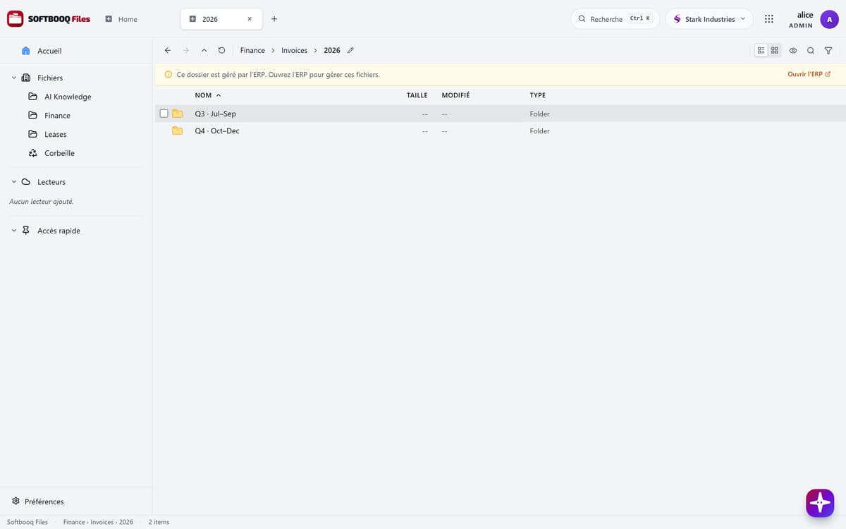 Softbooq Files en cours d’utilisation